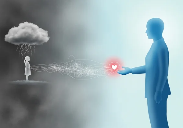 Abstract art of childhood affecting adult relationships