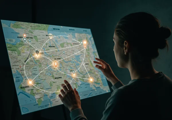 Person viewing a map representing life experiences and guidance