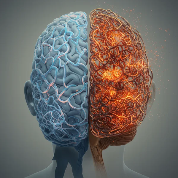 Brain pathways affected by toxic stress, showing rewiring.