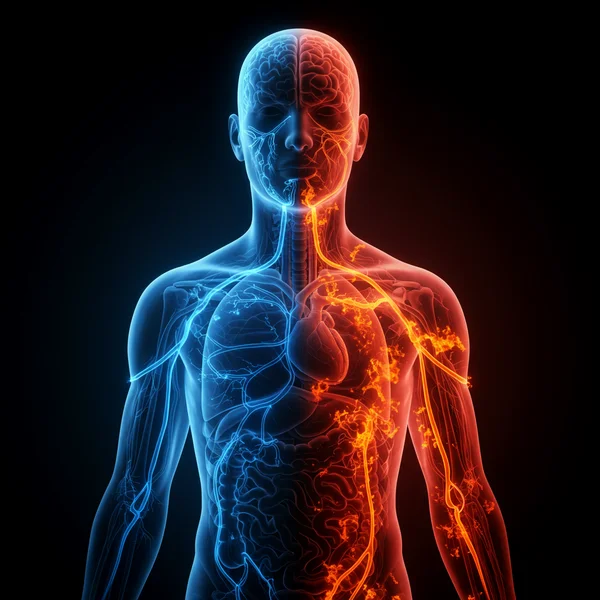 Mind-body connection under stress, showing physical impact.