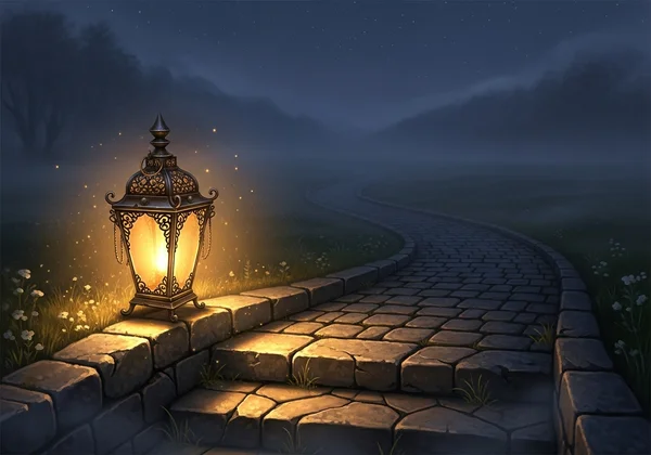 Warm lantern lighting the path